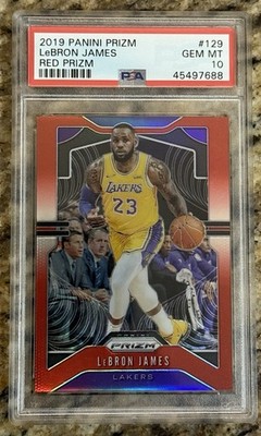 2019-20 Panini Prizm LeBron James True Red Prizm /299 #129 PSA 10 Gem Mint