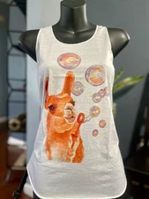 Women’s Tank Top Small – Cute Llama with Bubbles Graphic Tee – 100% Polyester