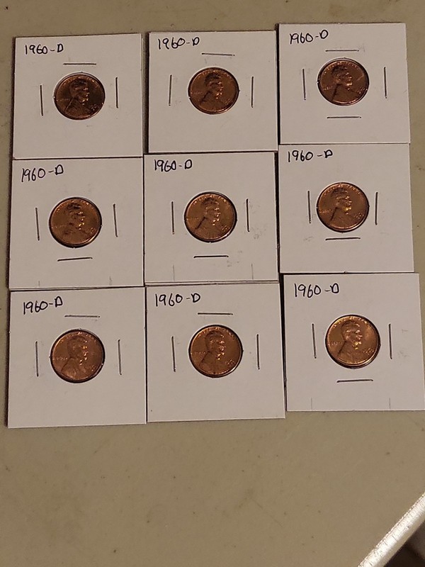 1960 D Lincoln Pennies 9 Coins Uncirculated Denver Mint Mint Mark