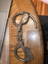 Vintage late 1800's Damaged Tower Double Lock Handcuffs Shackles. No Key.