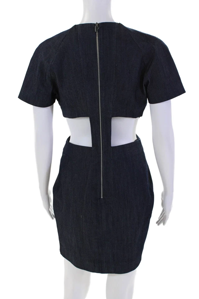 Vestido de mezclilla Elizabeth and James para mujer con cremallera trasera manga corta recortada azul talla 4 Foto 3 de 4