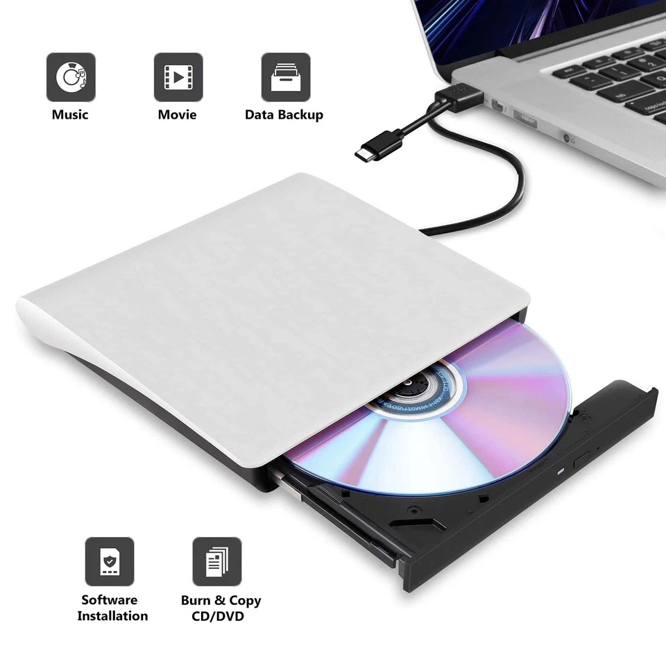 External CD DVD Drive Reader Writer CD Burner USB 3.0 Type-C forPC Windows 11 10 - Image 4 of 4