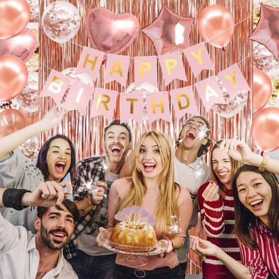 Roségold Geburtstag Deko-Set – Inkl. Banner, Wirbel, Schild & Ballons Für Die Perfekte Party