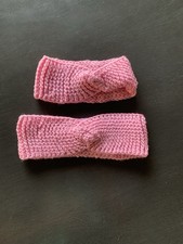 Knit Headband set of 2 pink with silver sparkles 1 adult, 1 child