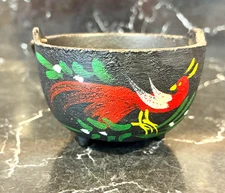 Vintage 3"  Mini Hand Painted Bird of Paradise Cast Iron 3 Footed Cauldron
