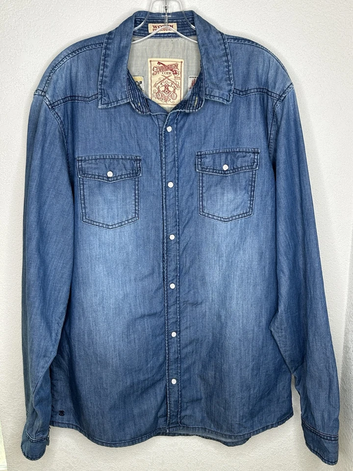 Sovereign Code Shirt Mens 2XL Denim Pearl Snap Western Cowboy Work Rodeo Outdoor - Image 2 of 4