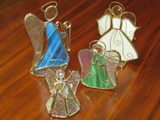 LOT OF FOUR 4 VINTAGE STAINED GLASS ANGELS 7", 6", 5", 4" MINT CONDITION