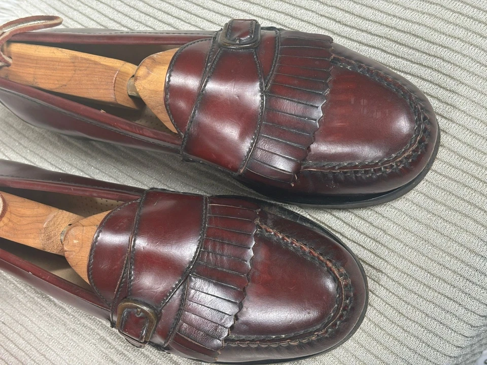 Mocasín Cole Haan Para Hombres Kiltie Penny Cuero Sangre de Buey Borgoña Sin Cordones 10D Preppy Foto 2 de 4