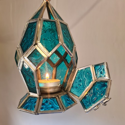 Moroccan Style Candle Lantern with Glass Panels and Door Decor - Picture 7 of 8