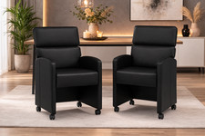 2x Esszimmerstuhl mit Rollen Kunstleder Schwarz Küchenstuhl Armlehne B-WARE