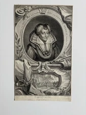 Antique royalty Engraving Louise de Coligny, Wife of William the Silent 1755 