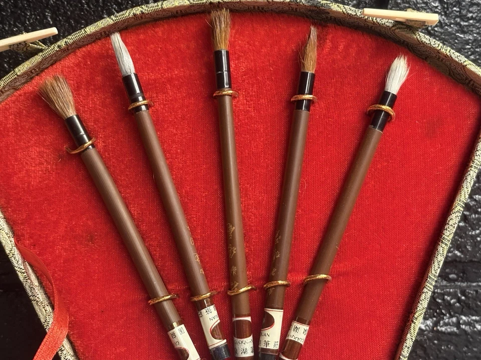 Old Chinese Asian Calligraphy Set Painting Brush Vintage Writing Box Set - Image 3 of 4