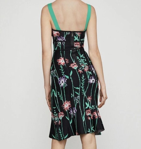 BCBGMAXAZRIA Small Black Floral Midi Bodycon Dress Stretchy Flared Combo *Flaw* - Picture 3 of 8