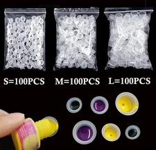 100Pcs Plastic Large Tattoo Ink Cups Caps Pigment Supply Brand New!