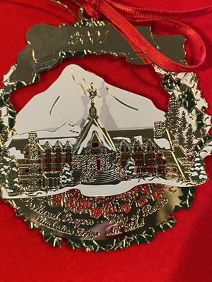 2001 Portland Ornament: Timberline Lodge Mt. Hood - 24k Gold Plated - Signed