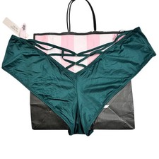 NWT Victoria's Secret High Leg Cheeky Panty Large Green Strappy Back Satin