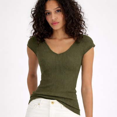 7 For All Mankind Women's Ribbed Knit Top, Style# 7Y335K18, Size XS, Color SOL