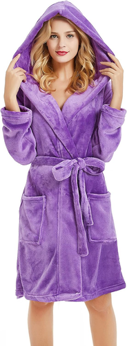 Hooded Fleece Robe for Women - Soft Plush Spa Bathrobe, Short Warm Design - Picture 11 of 12