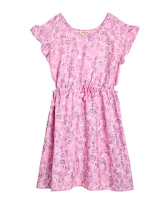 Kid Girls Size 7/8 Dress Lightweight Short Sleeve Boho Sundress NEW Pink Paisley