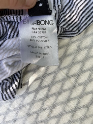 Billabong Men T-Shirt L Black & Tan Striped Short Sleeve V Neck Pocket Tee Top - Picture 11 of 12