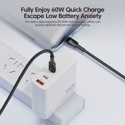 Câble USB C vers Type C 3A 60W Chargeur Rapide Tressé Long Plomb 0.25M 1M 2M 3M - Photo 6 sur 11