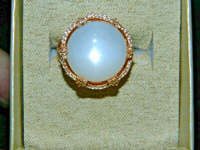 * ROSE GOLD OVER Sterling Silver Ring SZ 7 WHITE CABACHON~P Star M Signed 404