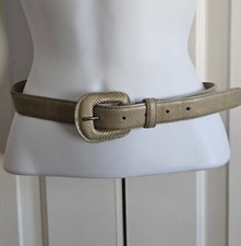 WCM Womens Reptile Belt S USA made Vintage Greenish Beige Textured Scales Retro