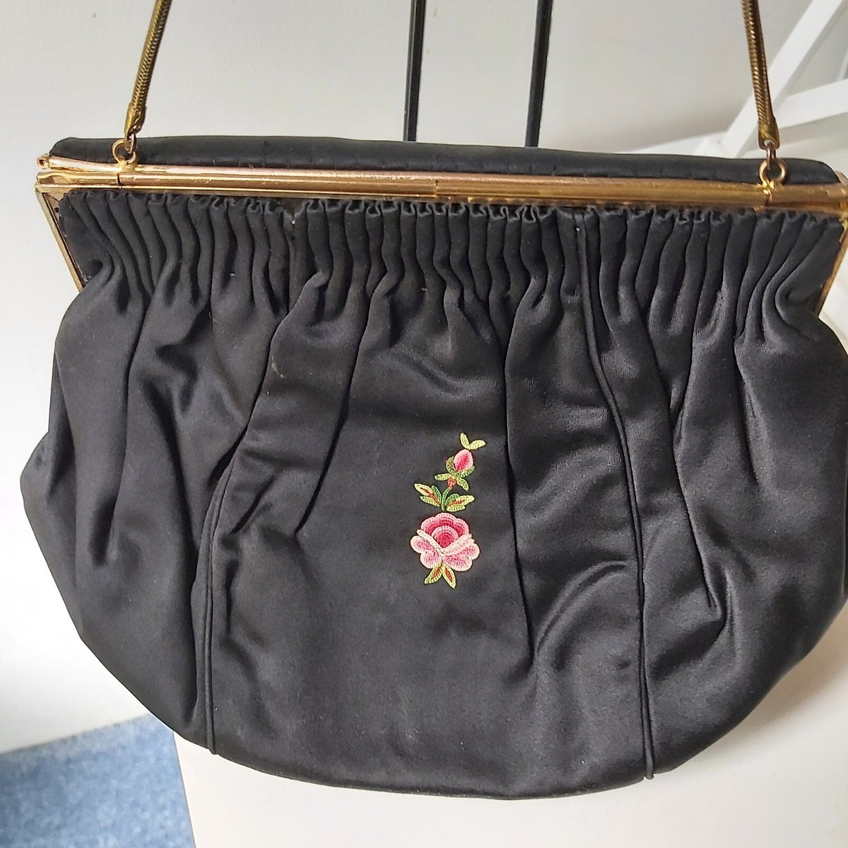 40’s French vintage handbag 1940s Patent Leather Handbag | Vintage Black Purse With