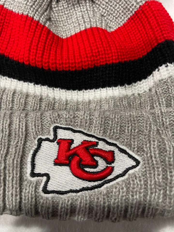 Beanie Kansas City Chiefs Adult Puff Winter Knit Hat Cap Toboggan Sideline USA - Image 2 of 4