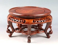Round Legged Rosewood Fishbowl Stand Bonsai Ceramic Stone Vase Flower Rack Base