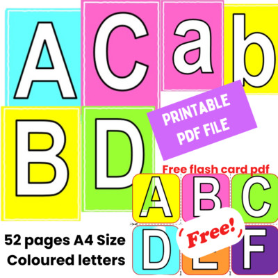 Printable alphabet A-Z Large letters 52 set for preschool learning kids A4 pdf