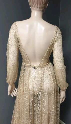 Loreta Gold Sheer Etheral Maxi Dress Tie Waist Mythical Sz Small (8) EUC Party - Picture 6 of 15