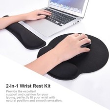 Black PC Laptop 2-in-1 Memory Foam Wrist Rest Pad Keyboard Mouse Support Cushion