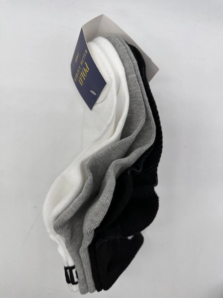 NEW 3 PAIR PACK POLO RALPH LAUREN MENS LOW CUT SOCKS 10-13 WHITE/GREY/CHAR/BLK - Изображение 3 из 4