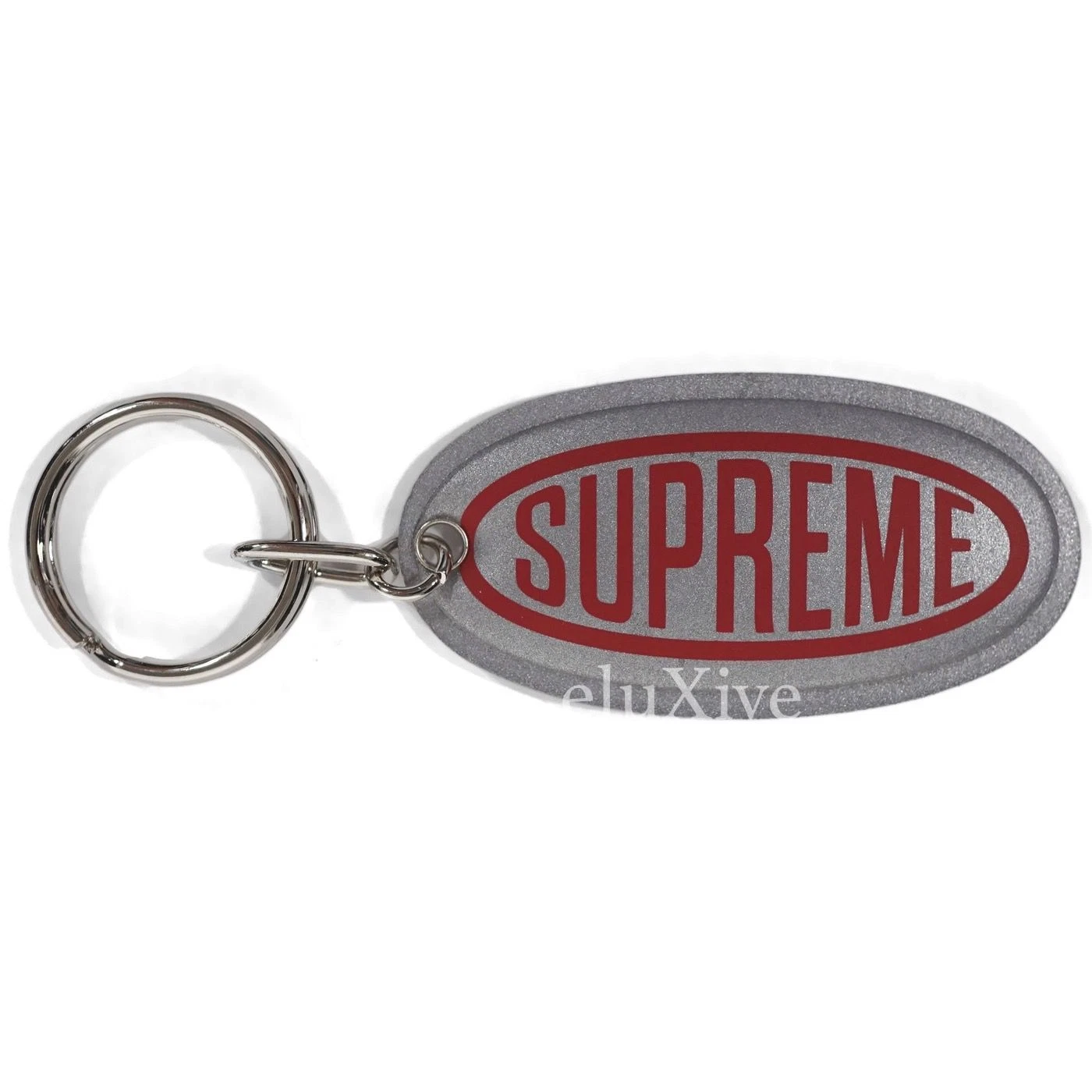 Porte clés imprimé logo ovale réfléchissant Supreme NY argent rouge 3M neuf avec étiquettes FW18 AUTHENTIQUE