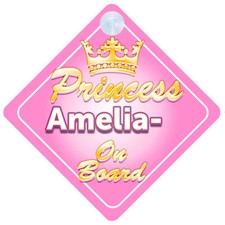Crown Princess Amelia-Rose On Board Personalised Baby Girl Car Sign