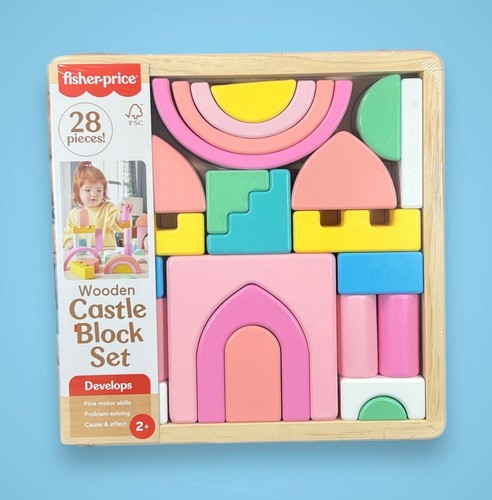 fisher-price Wooden Castle Blocks Set Pink Pastel 28 Wood Block Pieces NEW