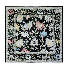 7'10" x 7'10" Black Wool Hand Knotted Afghan Angora Oushak Square Rug R72952
