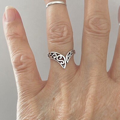 Circle Filigree Boho Ring - .925 Sterling Silver Beaded Band, Sizes 5-10 - View #2