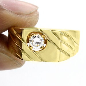 Authentic 4/9 Ct Simulated Diamond Solitaire Engagement Men Ring 10K Yellow Gold Plated