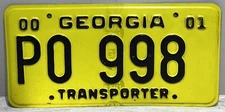 2000-2001 Georgia GA Transporter License Plate PO 998 EX Condition Very Rare