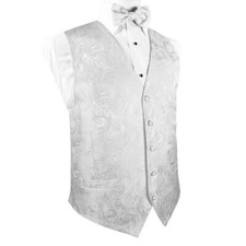 Luxury Satin Paisley Tuxedo Vest and Bow Tie in Neutral Shades