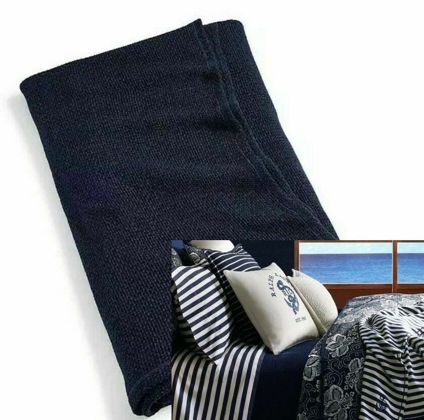 Ralph Lauren Durant Annalina Navy Blue KING Size Blanket Knit Throw