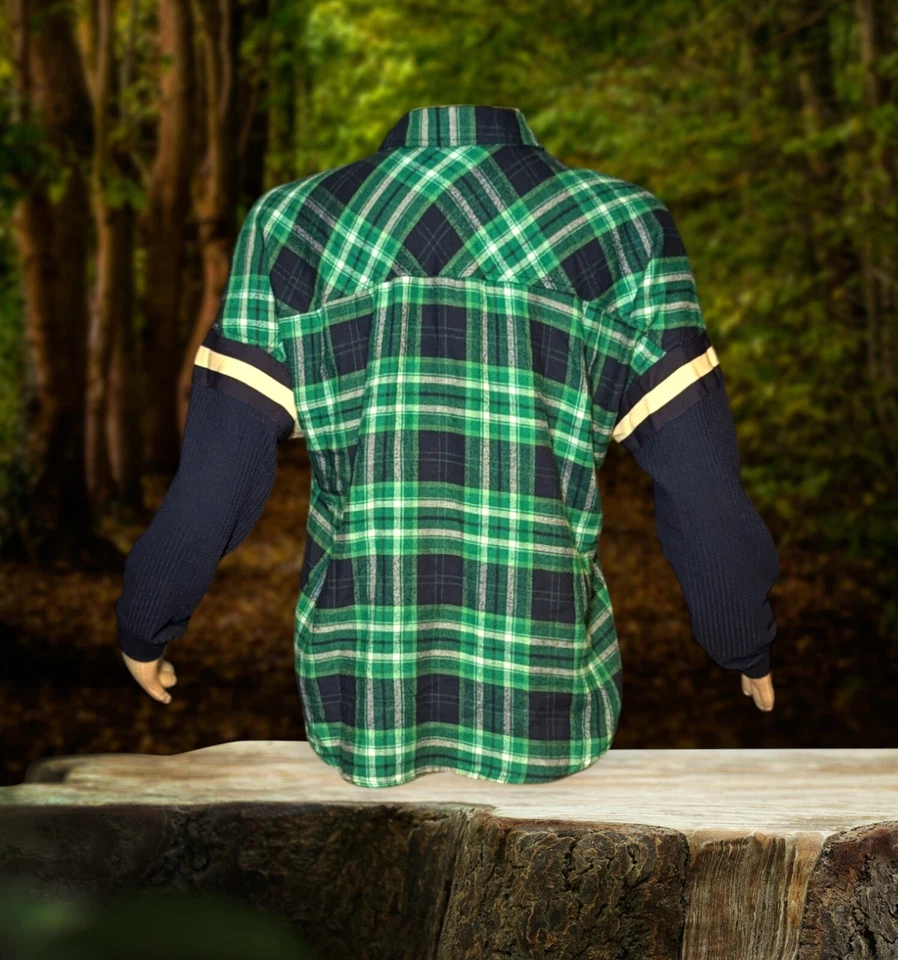 COMBO Top Corto SO Franela Tejido ESTILO RETRO A CUADROS Verde Solapa Bolsillo Mujer Mediano Foto 3 de 4