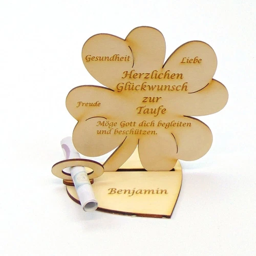 Geldgeschenk Zur Taufe Personalisiert Holz 11cm Kleeblatt Taufgeschenk