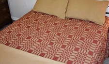 SALE! Primitive Colonial RED QUEEN COVERLET Bedspread Cover