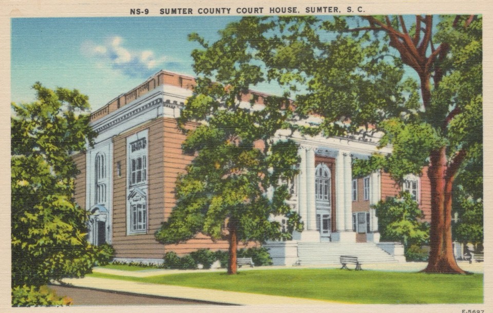 Sumter Sc Sign Sumter County Court House in Sumter South Carolina Linen Vintage Post ...