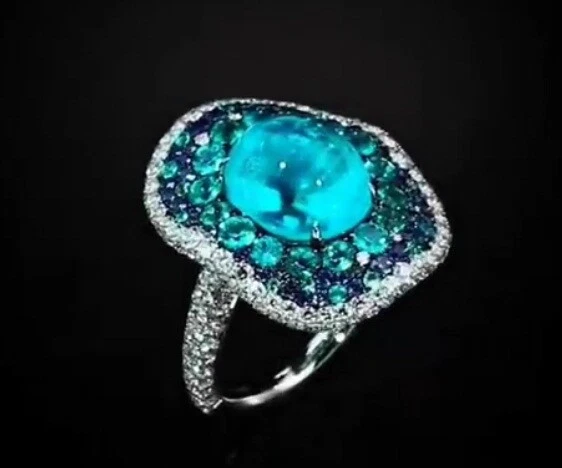 Bonito anillo turquesa transparente aguamarina océano con circonita cúbica azul y blanco 28,15 TCW Foto 4 de 4