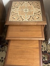 G Plan  Light Brown Nest Of Tables With Decorative Tile Top