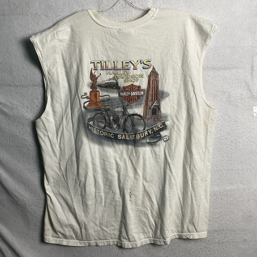 VTG 1995-2005 Harley-Davidson Shirt Men's White Tank Top Distressed NC Size 2XL - Picture 17 of 24